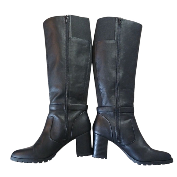 Kelly & Katie Black Knee High Boots Heeled Boots with Chunky Block Heel Boots 10 - Picture 2 of 11
